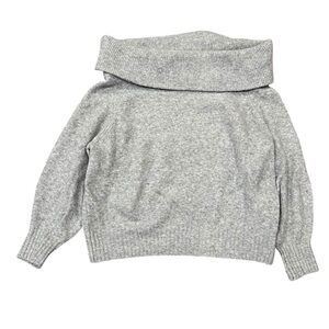 h&m gray fuzzy off shoulder fold over christmas sweater